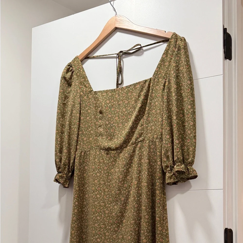 O.P.T Elegant Olive Floral Long Sleeve Dress - Picture 1 of 3